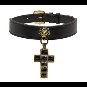 Gucci Black & Gold Cross Lionhead Choker